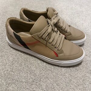 Burberry Tan and Red Sneakers